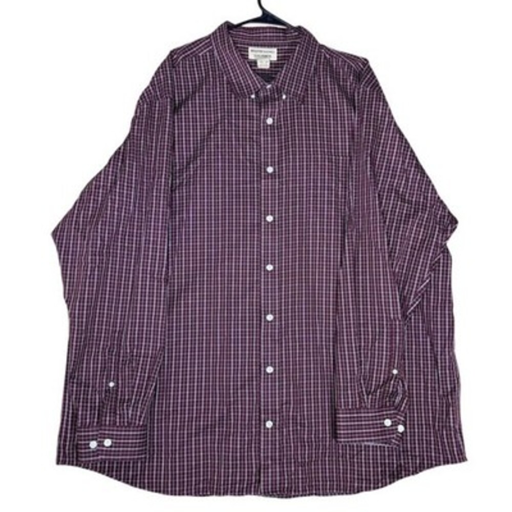 Duluth Trading Co Mens 3XL Tall Burgundy Plaid Button-Up Shirt Long Sleeve